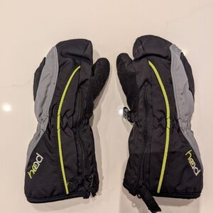 Head Kids Black and Gray Mittens with Neon Accents